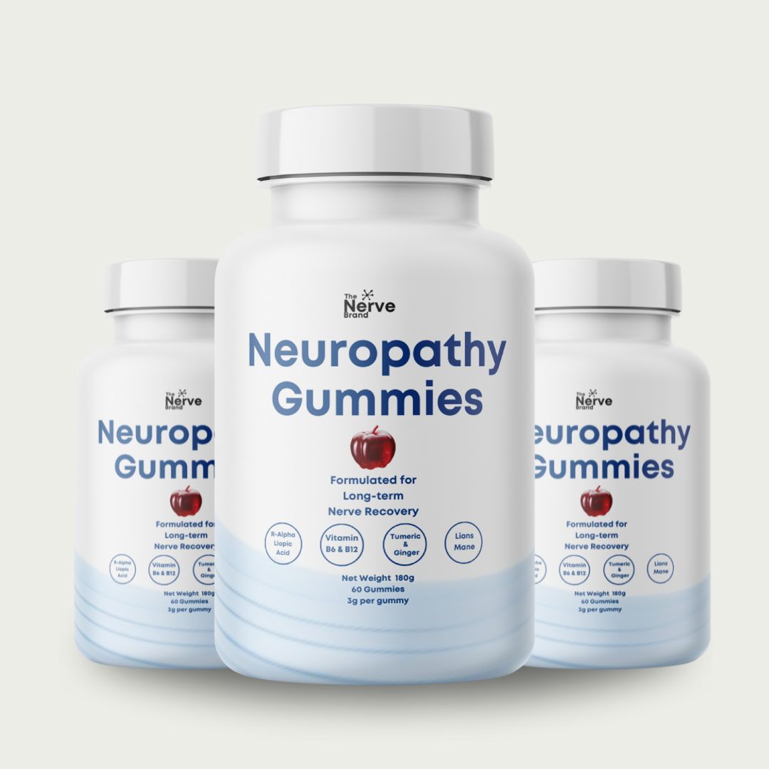 A bottle of Nerve Power capsules for neuropathy relief with several capsules beside it.