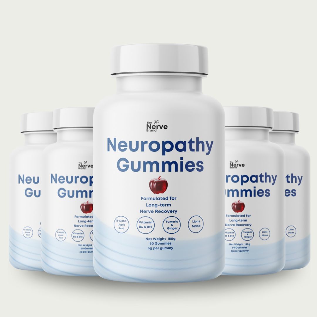 A bottle of Nerve Power capsules for neuropathy relief with several capsules beside it.