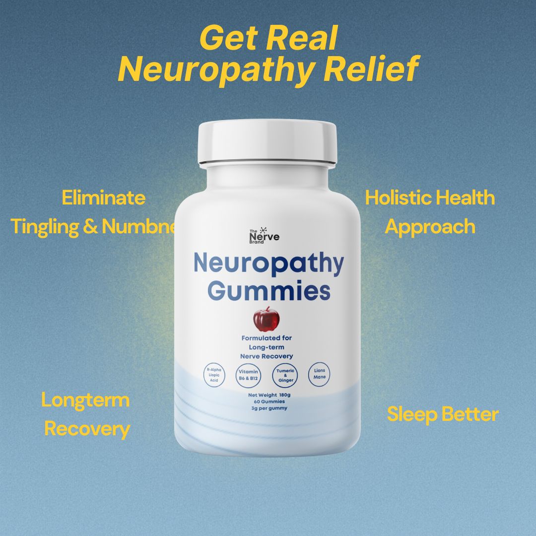 A bottle of Nerve Power capsules for neuropathy relief with several capsules beside it.