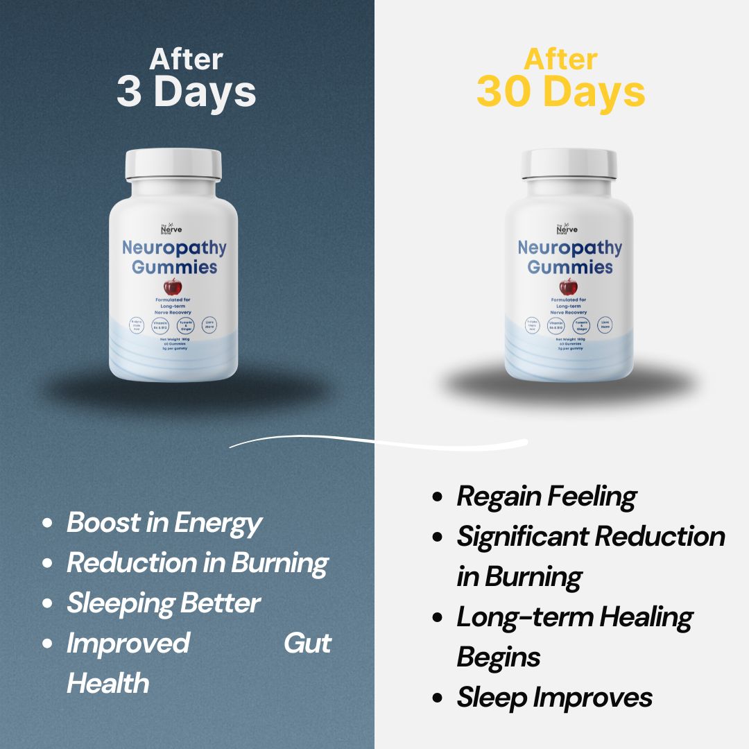 A bottle of Nerve Power capsules for neuropathy relief with several capsules beside it.